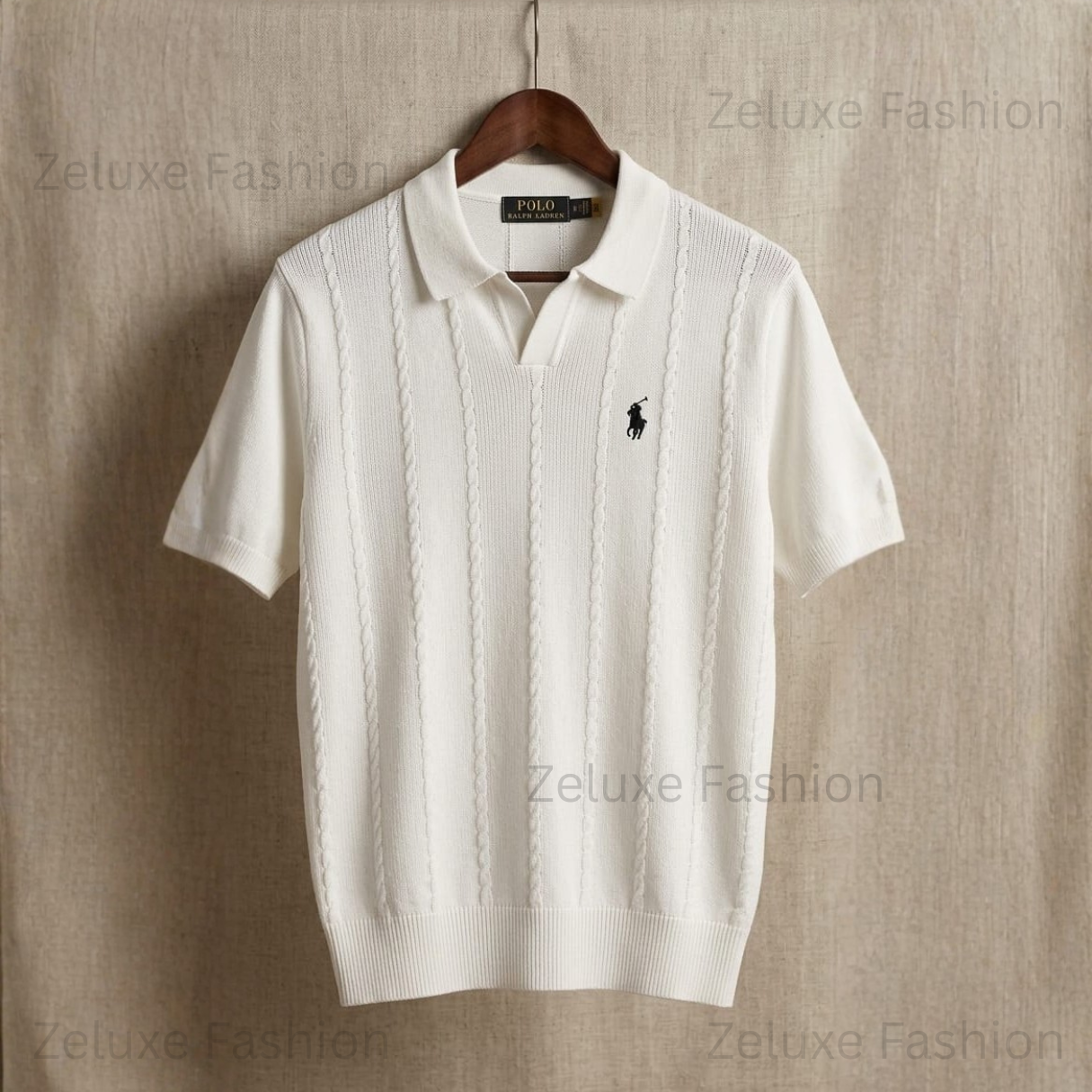 Ralph Lauren Cable Knit Polo (White)
